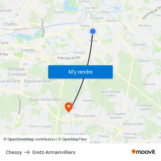 Chessy to Gretz-Armainvilliers map