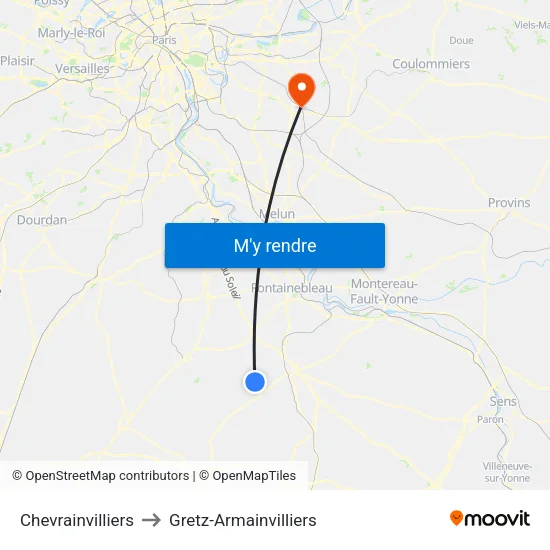 Chevrainvilliers to Gretz-Armainvilliers map