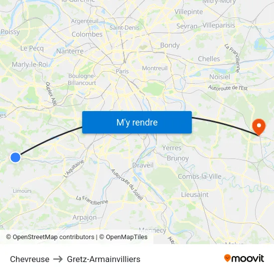 Chevreuse to Gretz-Armainvilliers map