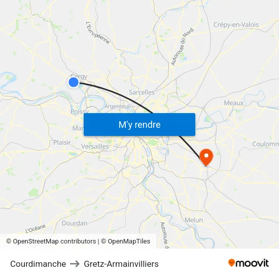 Courdimanche to Gretz-Armainvilliers map