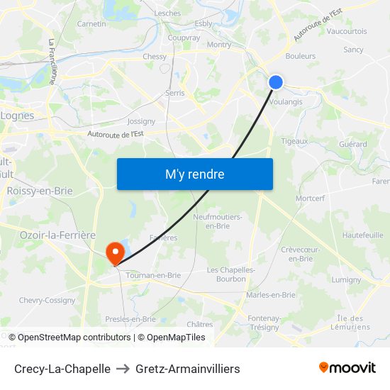 Crecy-La-Chapelle to Gretz-Armainvilliers map