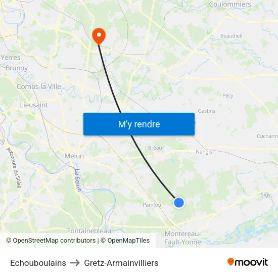 Echouboulains to Gretz-Armainvilliers map