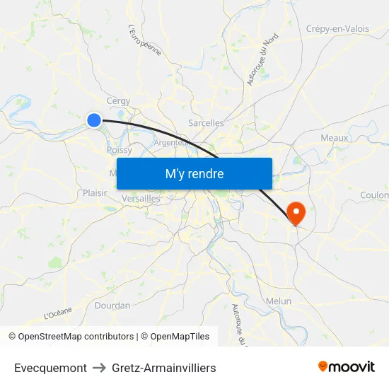 Evecquemont to Gretz-Armainvilliers map