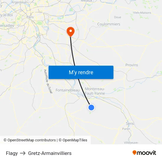 Flagy to Gretz-Armainvilliers map