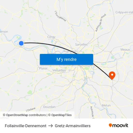 Follainville-Dennemont to Gretz-Armainvilliers map