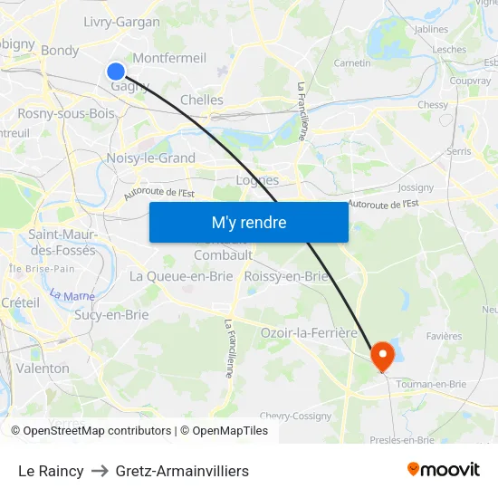 Le Raincy to Gretz-Armainvilliers map