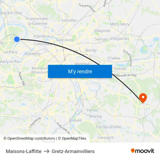 Maisons-Laffitte to Gretz-Armainvilliers map