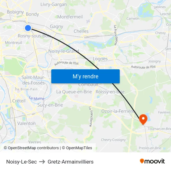 Noisy-Le-Sec to Gretz-Armainvilliers map