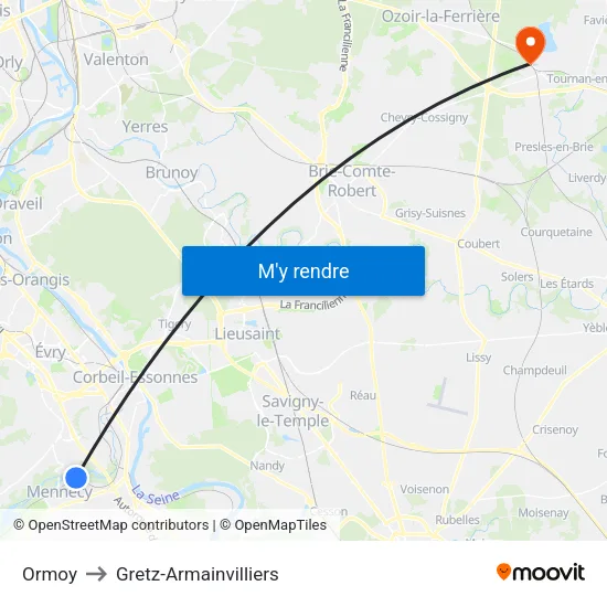 Ormoy to Gretz-Armainvilliers map