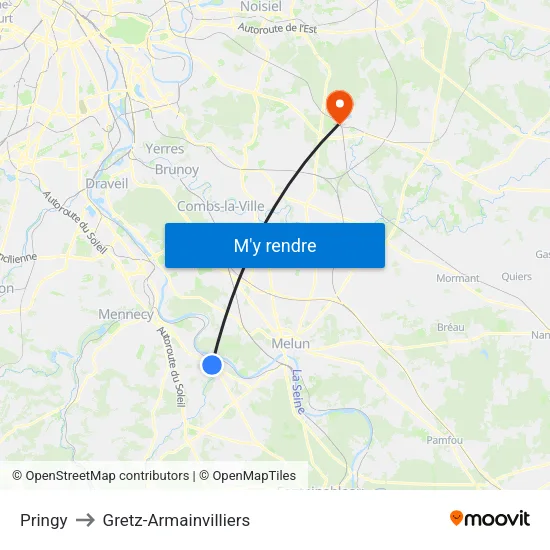 Pringy to Gretz-Armainvilliers map
