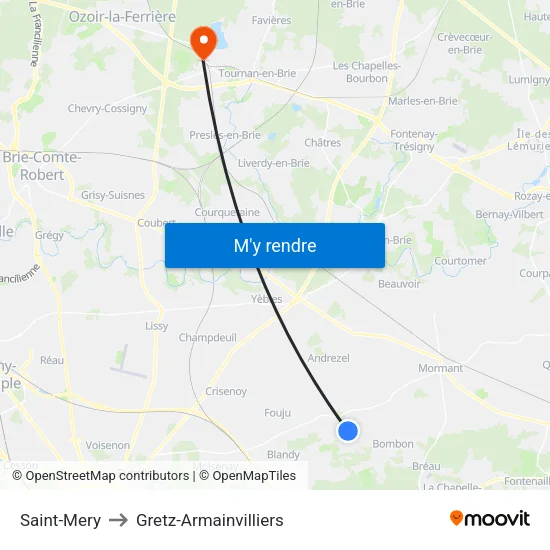 Saint-Mery to Gretz-Armainvilliers map