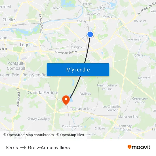 Serris to Gretz-Armainvilliers map