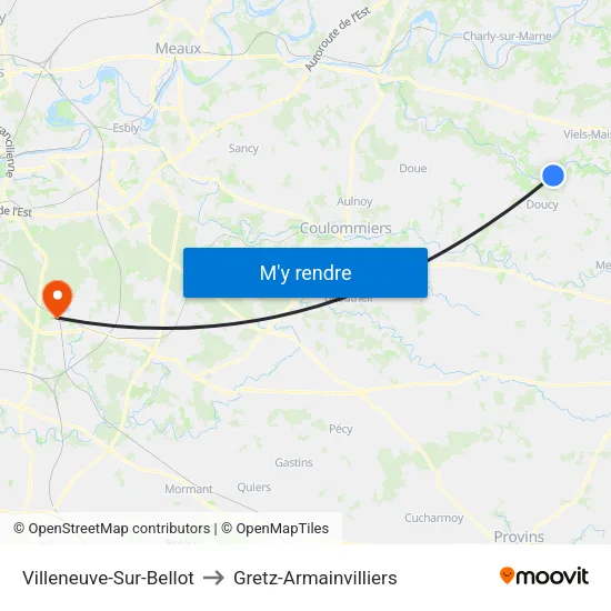 Villeneuve-Sur-Bellot to Gretz-Armainvilliers map