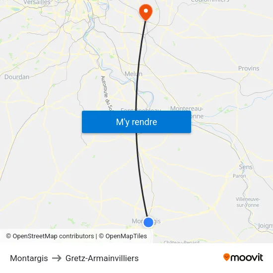 Montargis to Gretz-Armainvilliers map