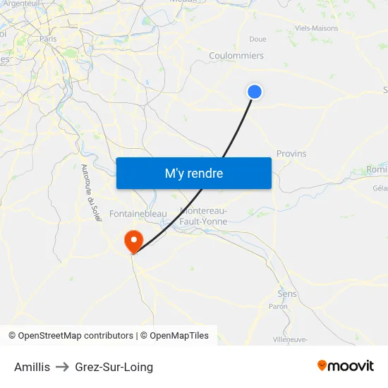Amillis to Grez-Sur-Loing map