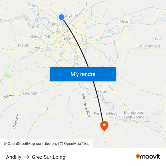 Andilly to Grez-Sur-Loing map