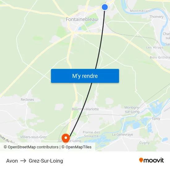 Avon to Grez-Sur-Loing map