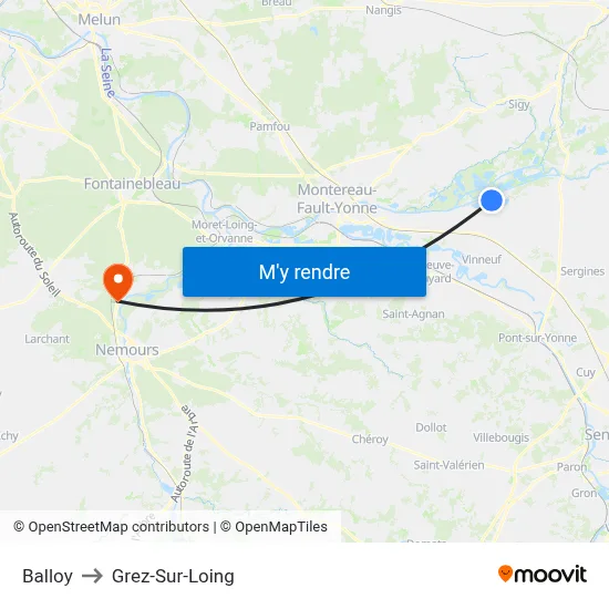 Balloy to Grez-Sur-Loing map