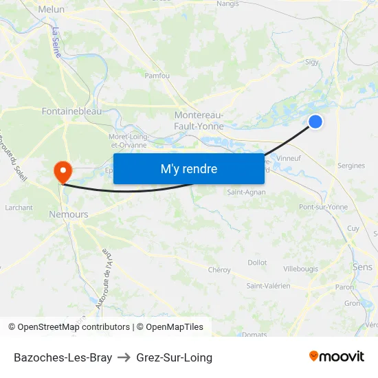 Bazoches-Les-Bray to Grez-Sur-Loing map