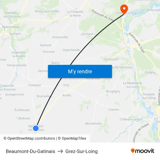 Beaumont-Du-Gatinais to Grez-Sur-Loing map
