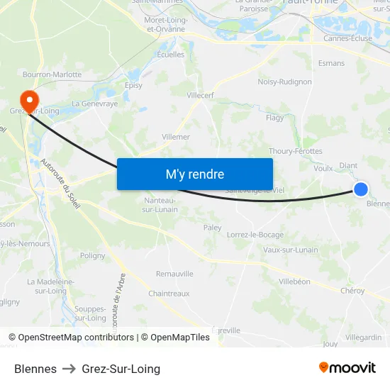 Blennes to Grez-Sur-Loing map