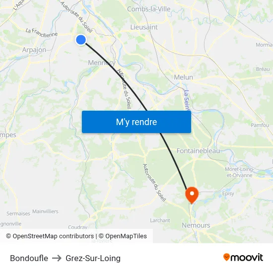 Bondoufle to Grez-Sur-Loing map