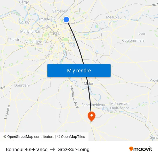 Bonneuil-En-France to Grez-Sur-Loing map