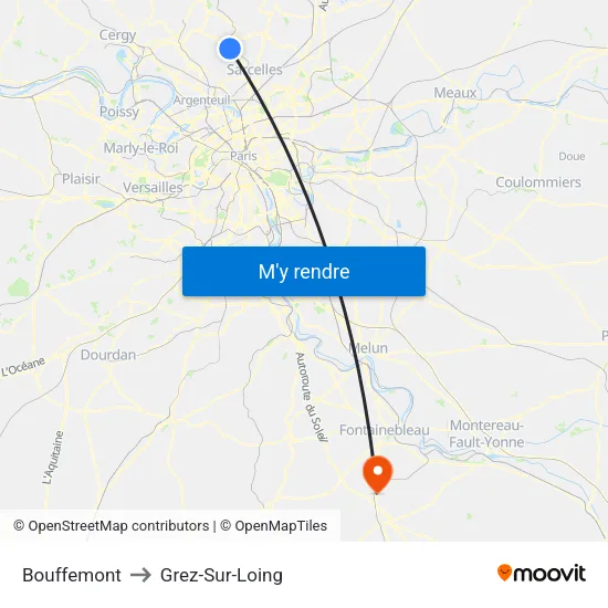 Bouffemont to Grez-Sur-Loing map