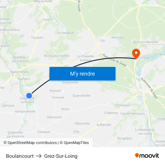 Boulancourt to Grez-Sur-Loing map