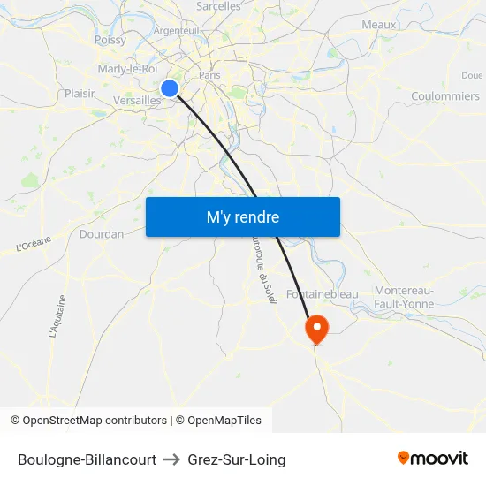 Boulogne-Billancourt to Grez-Sur-Loing map