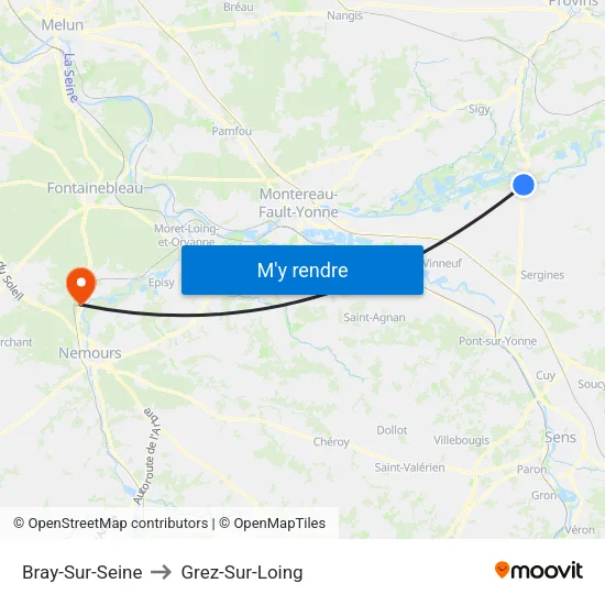 Bray-Sur-Seine to Grez-Sur-Loing map