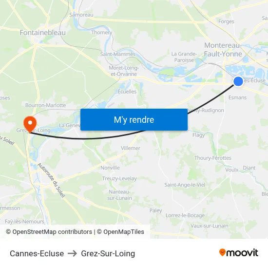 Cannes-Ecluse to Grez-Sur-Loing map