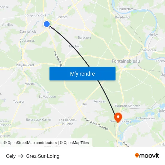 Cely to Grez-Sur-Loing map