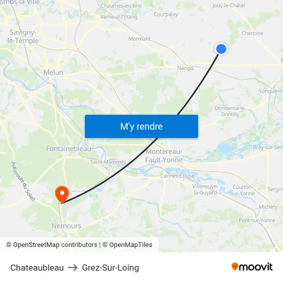 Chateaubleau to Grez-Sur-Loing map