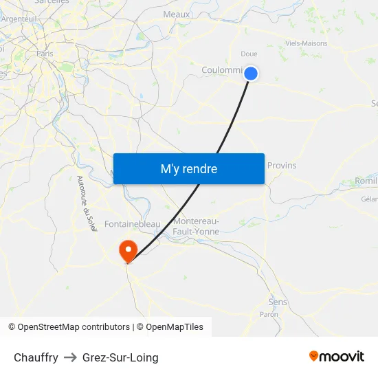 Chauffry to Grez-Sur-Loing map