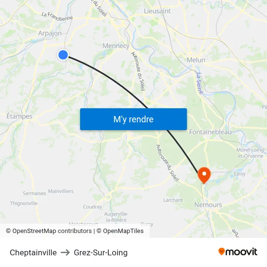 Cheptainville to Grez-Sur-Loing map