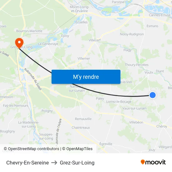 Chevry-En-Sereine to Grez-Sur-Loing map