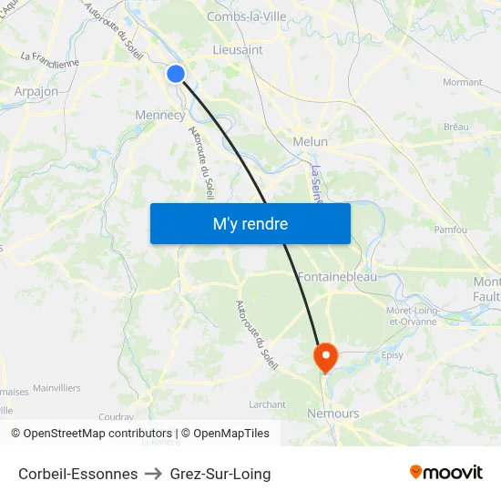 Corbeil-Essonnes to Grez-Sur-Loing map