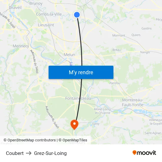 Coubert to Grez-Sur-Loing map