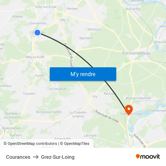Courances to Grez-Sur-Loing map