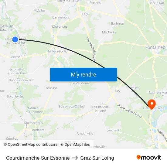 Courdimanche-Sur-Essonne to Grez-Sur-Loing map