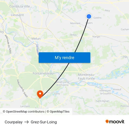 Courpalay to Grez-Sur-Loing map