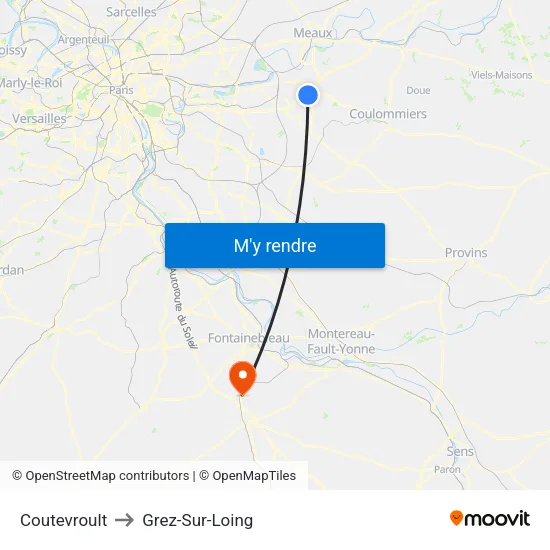 Coutevroult to Grez-Sur-Loing map