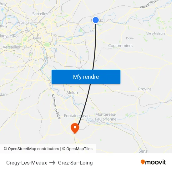 Cregy-Les-Meaux to Grez-Sur-Loing map
