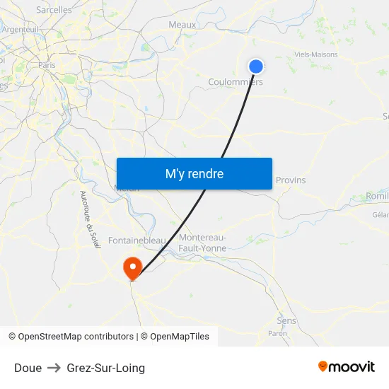 Doue to Grez-Sur-Loing map