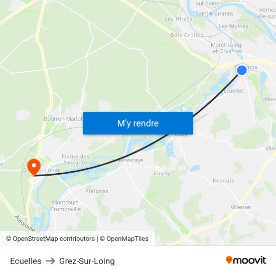 Ecuelles to Grez-Sur-Loing map