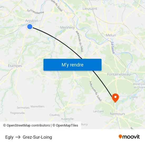 Egly to Grez-Sur-Loing map