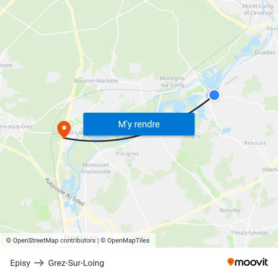Episy to Grez-Sur-Loing map