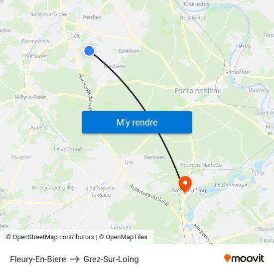 Fleury-En-Biere to Grez-Sur-Loing map
