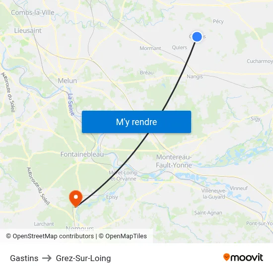 Gastins to Grez-Sur-Loing map
